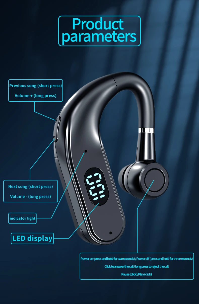 con pantalla Digital LED X5 auriculares Bluetooth 5,2 auriculares inalámbricos manos libres de negocios auriculares deportivos estéreo impermeables - imagen 5