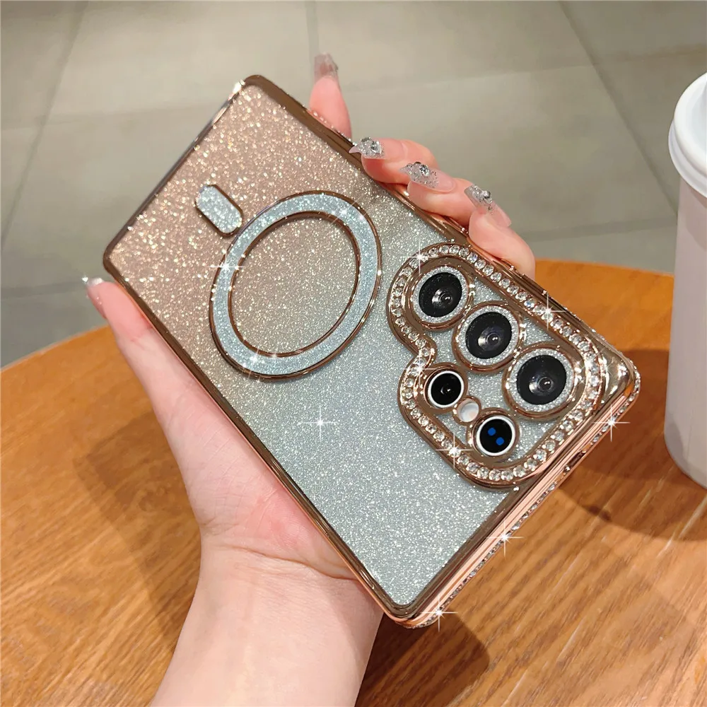 Funda con purpurina electrochapada magnética para Samsung S25 S24 S23 Ultra Plus FE A13 A14 A34 A54 A05 A15 A35 A55 A16, funda suave para teléfono - imagen 5