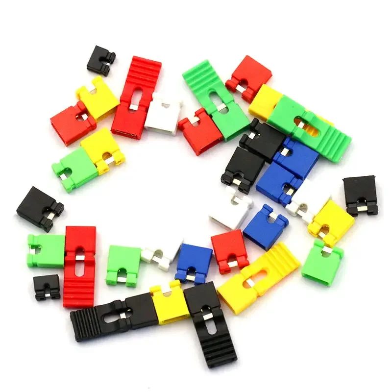 50 Uds. Puente de cabezal de 2,54mm, tapa corta, conectores y carcasas de cables, conector negro, amarillo, azul, rojo, verde, blanco para Arduino - imagen 4
