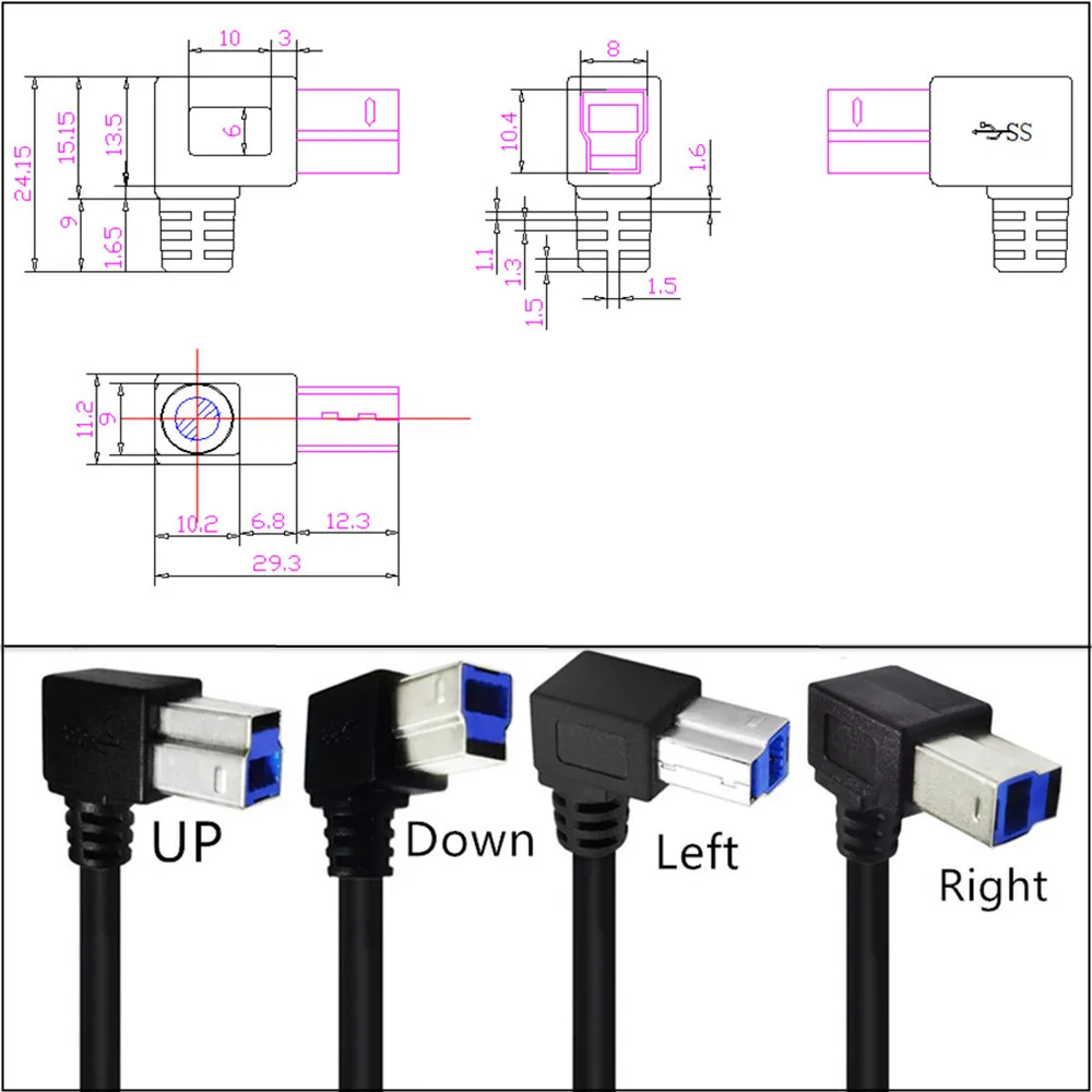 90 grados Super velocidad USB 3,0 USB-A macho a USB-B tipo B reemplazo de impresora de datos Dock escáner de disco duro externo Cable de 5Gbps - imagen 5