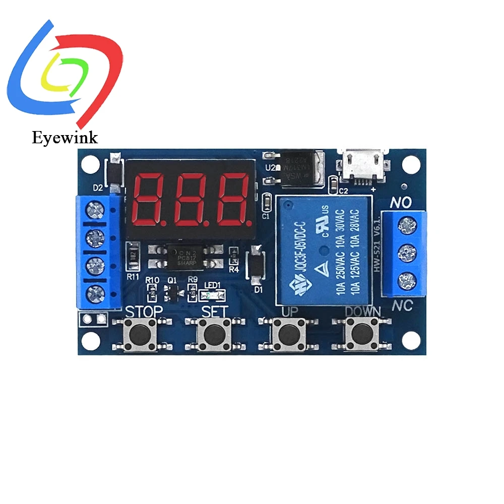 Relé temporizador DC 6-30V, módulo de relé de retardo programable, temporizador de ciclo con pantalla LED, 6V, 9V, 12V, 24V, compatible con Micro USB