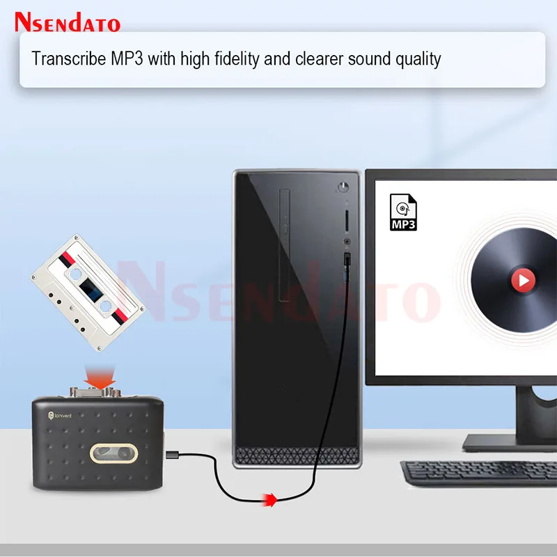 Reproductor de captura de casete USB C, grabadora de cinta antigua a convertidor MP3, reproductor de música de Audio de casete Digital, cinta a PC con auriculares - imagen 4