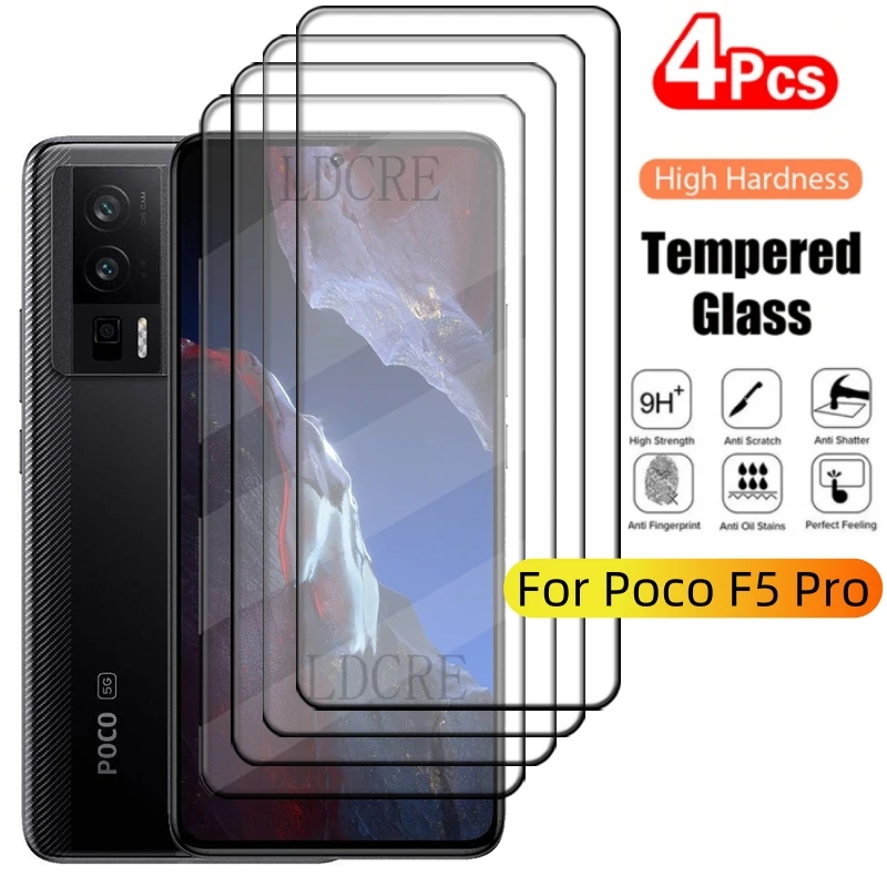 4 Uds para Poco F5 Pro vidrio Poco F5 Pro vidrio templado 9H HD cubierta protectora completa pegamento para Protector de pantalla Xiaomi Poco F5 Pro