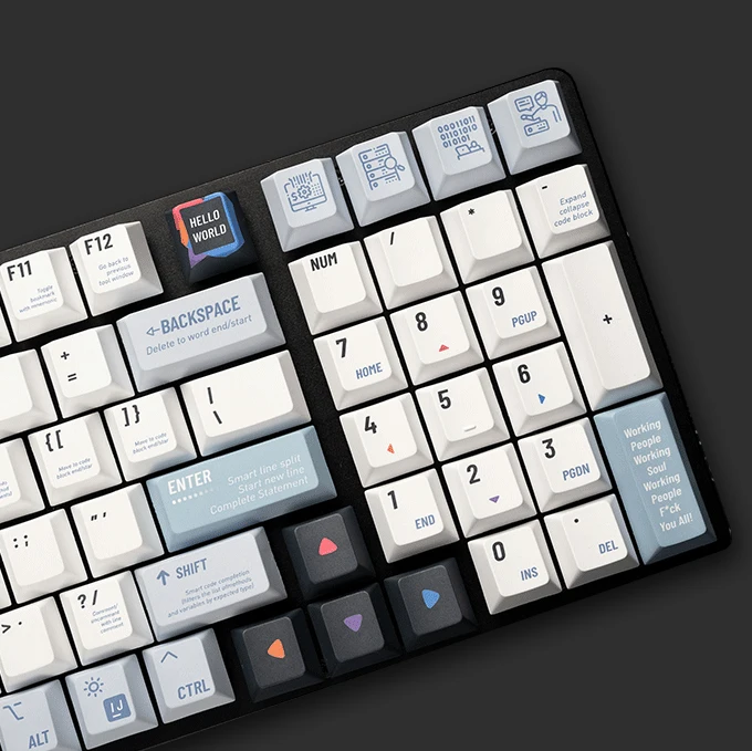 Juego completo de teclas personalizadas, diseño KCA, Helloworld, perfil de cereza, tinte de 5 lados, SUB PBT, Teclado mecánico