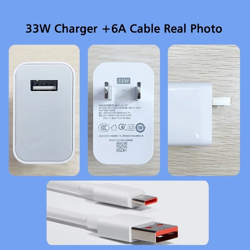 Cargador Original Xiaomi de 33W, adaptador de pared de carga Turbo rápida UE/EE. UU. para Mi 10 11 Redmi K50 K40 Pro Note11 Pro Max + Cable tipo C 6A - imagen 5
