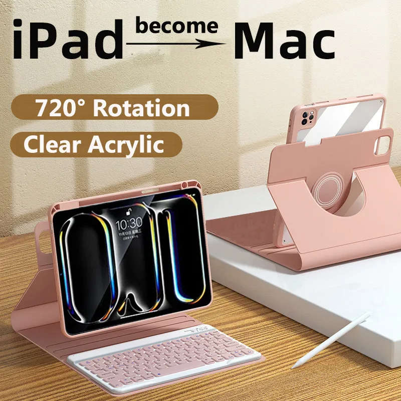 Para Samsung Galaxy Tab S10 Lite 10,9 2025 X406B TabS10 FE X520 S7 S8 S9 FE 11 720 °   Funda giratoria para teclado Bluetooth Tablet Cover