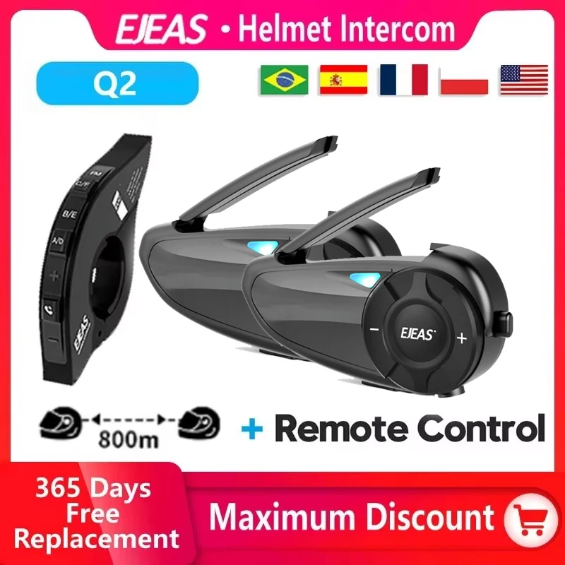 EJEAS-intercomunicador Q2 para casco de motocicleta, auricular inalámbrico con Bluetooth 5,1, par rápido, resistente al agua, hasta 2 conductores - imagen 5