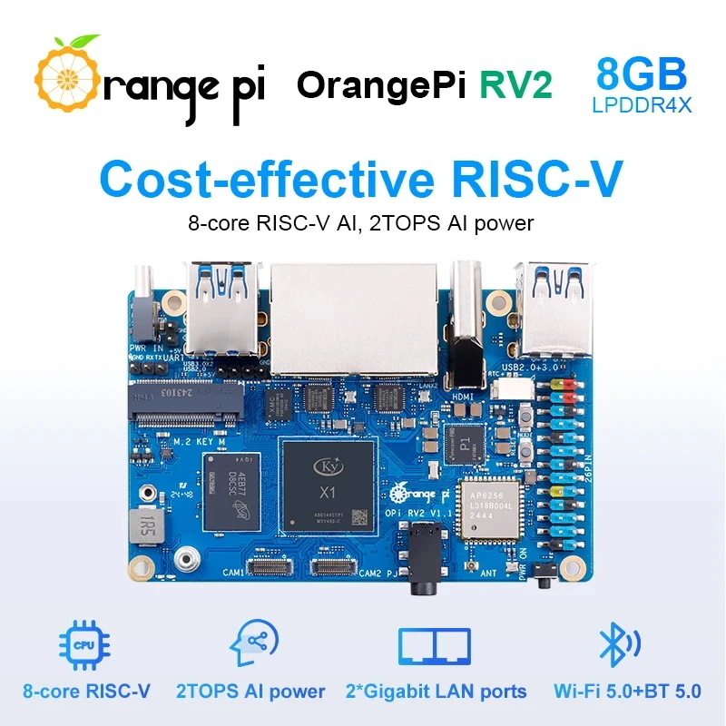 Orange Pi RV2 8-Core RISC-V 2TOPS AI CPU ordenador de placa única 2GB 4GB 8GB RAM LPDDR4 WiFi opcional BT5.0 M2 PCIE SSD Mini PC - imagen 3