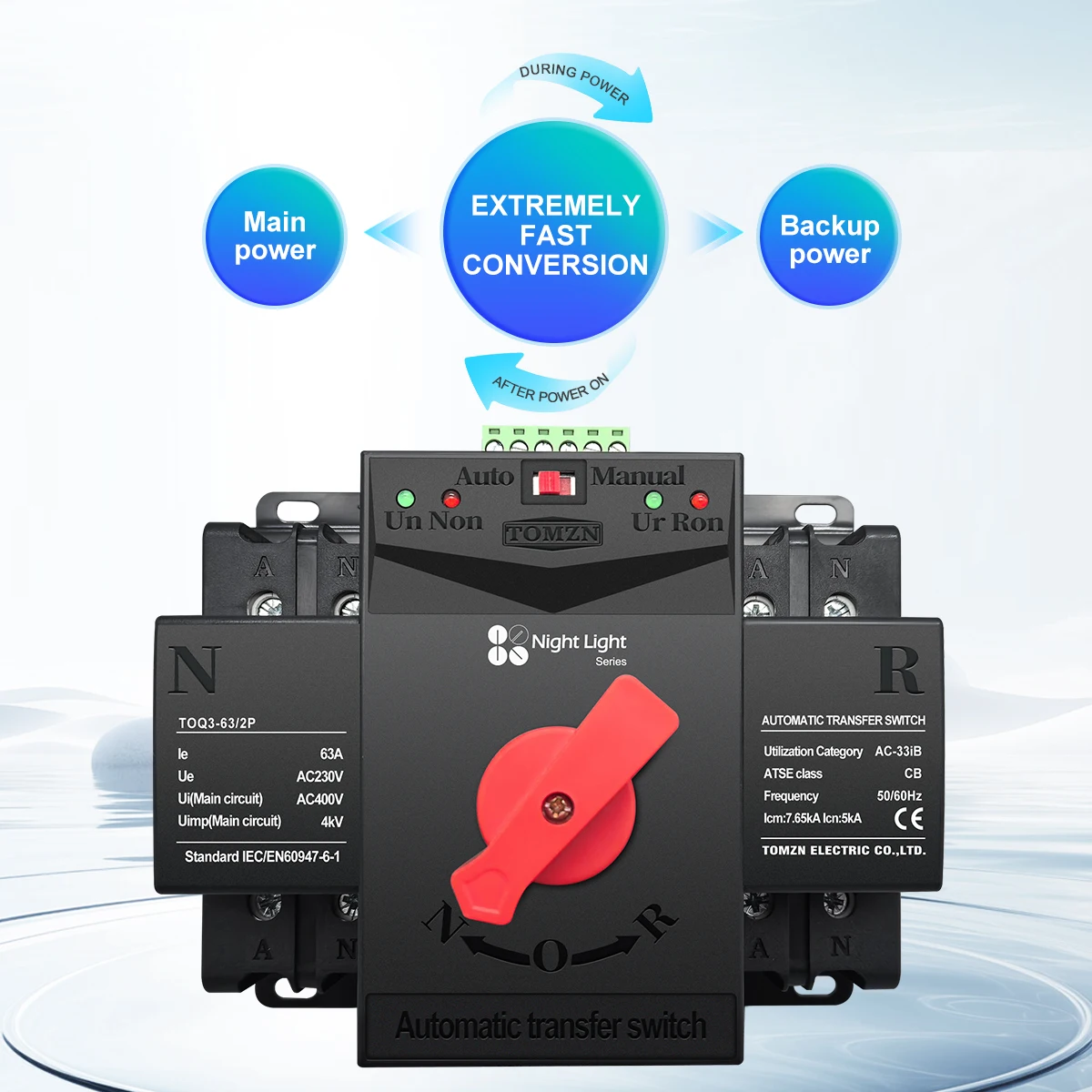 TOMZN serie de luz nocturna 2P 63A 125A 220V 230V 50/60Hz tipo MCB interruptor de transferencia automática de doble potencia ATS 2 entradas 2 salidas - imagen 3
