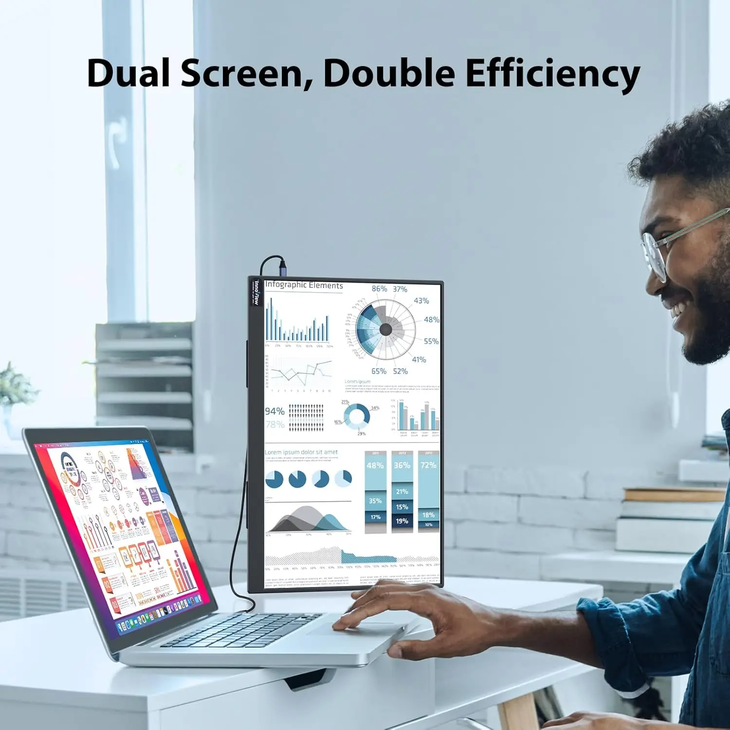 UPERFECT 17.5 "Monitor portátil de juegos 1200P 350Nits IPS Display USB-C y HDMI Extensor de ordenador portátil 100% sRGBCon soporte ajustable de 180 ° VESA HDR Segunda pantalla de viaje para MacBook PC Teléfono - imagen 5