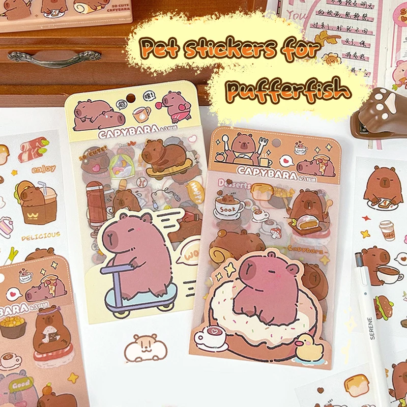 Pegatinas esmeriladas Kawaii Capybara, decoración de diario de dibujos animados, álbum de recortes, diario, papelería estética, escuela, 4 hojas - imagen 5