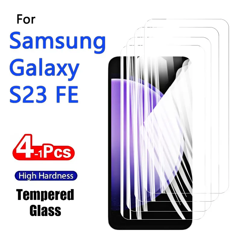 Protector de pantalla para Galaxy S23 FE Samsung, cristal templado 9H, funda antiarañazos de aluminio alto, amigable con huella dactilar, 4-1 Uds.