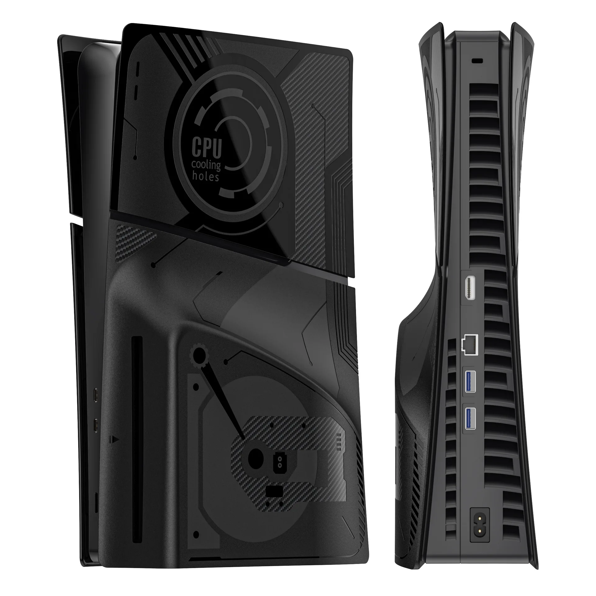 Placa frontal de 5 piezas compatible con PS5 Slim Disc y placas de cubierta de edición digital CPU de repuesto accesorios de consola de carcasa negra - imagen 3