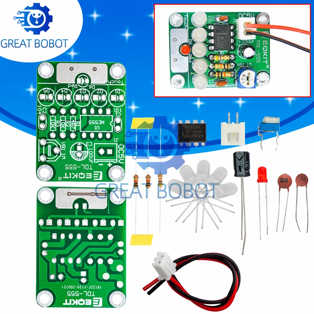 Kit de bricolaje BS, Kit de luz LED táctil, lámpara de retardo táctil, Kit de producción de piezas electrónicas DC 5V ajustable 3s a 130s ajustable