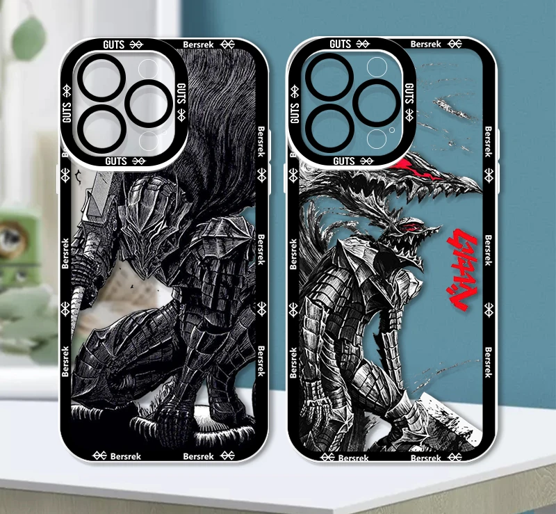 Berserk Guts Anime Hot Blood para Apple iPhone 15 14 13 12 11 XS XR X Pro MAX 8 7 Plus SE Angel Eyes funda transparente para teléfono