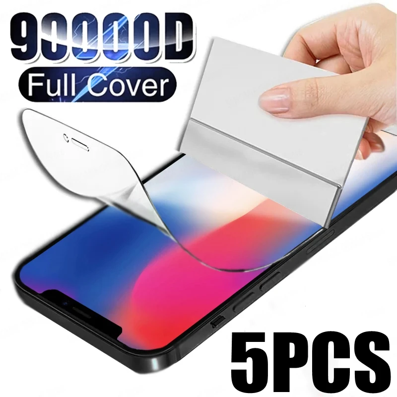 Protector de pantalla de hidrogel para iPhone, película de cubierta completa para iPhone 14, 15, 13, 12, 11 Pro Max, 14, 15 Plus, 12 Pro, X, XS Max, XR, 5 unidades - imagen 2