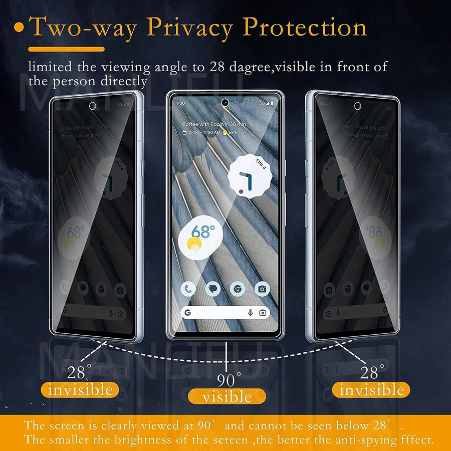 Protector de pantalla de privacidad para Google Pixel 7a, funda de película de vidrio templado de pantalla completa antiespía, compatible con Google Pixel 6 7 8 Pro - imagen 2