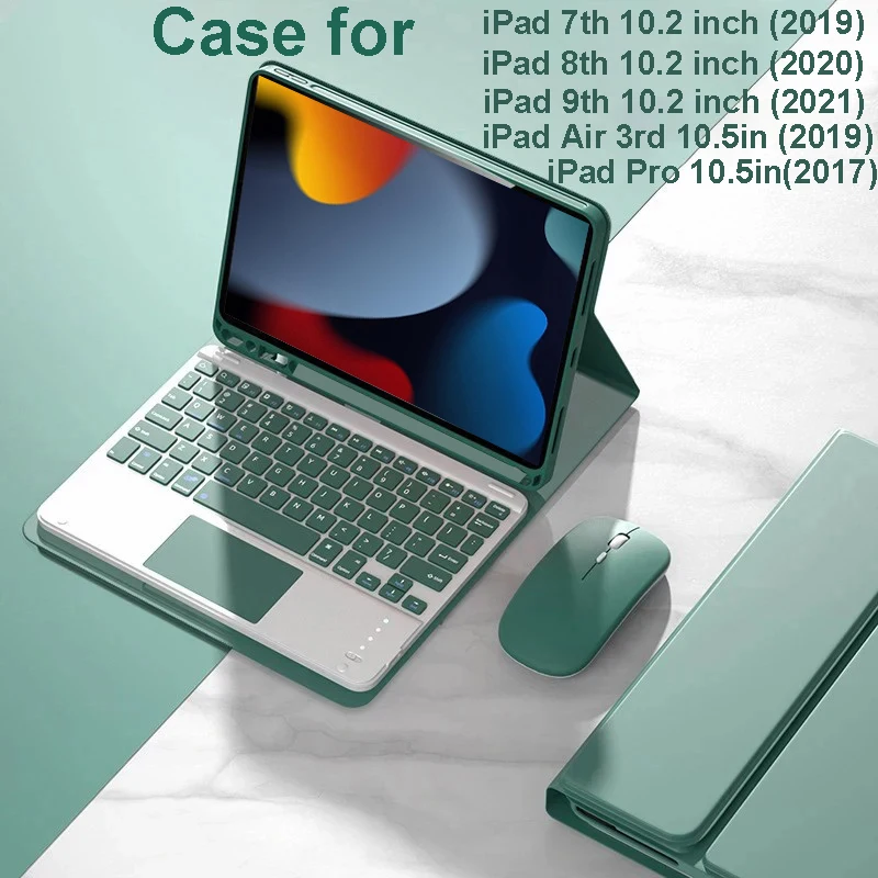 Funda para iPad 7th 2019 8th 2020 9th 2021 10,2 pulgadas, cubierta de teclado Bluetooth desmontable para iPad Air 3rd Pro de 10,5 pulgadas