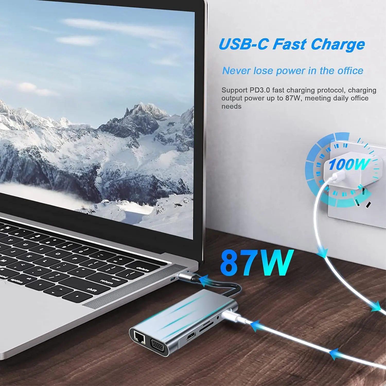 HUB USB-C 7 en 1: HDMI 4K VGA Lector SD/TF Ethernet PD MacBook iPad - imagen 2