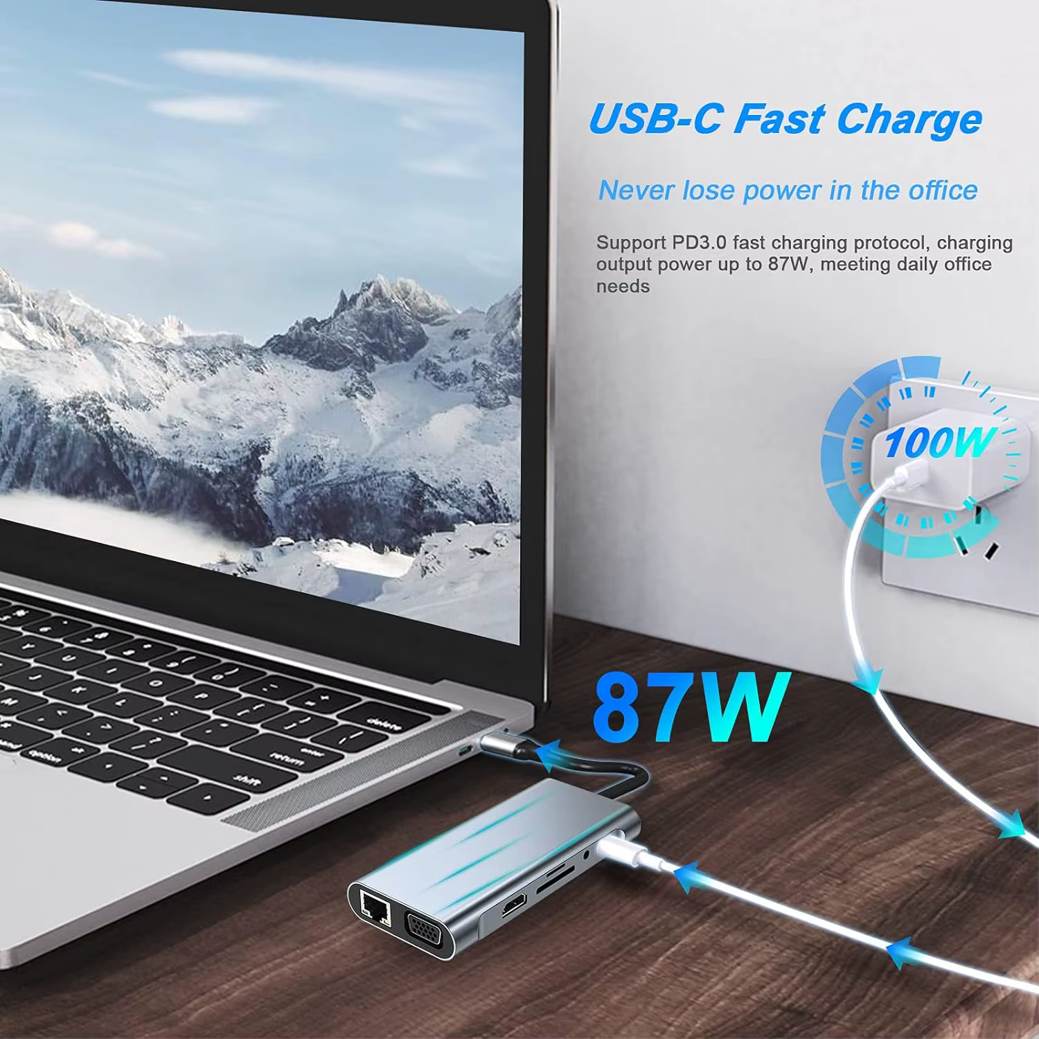 HUB USB-C 7 en 1: HDMI 4K VGA Lector SD/TF Ethernet PD MacBook iPad - imagen 2