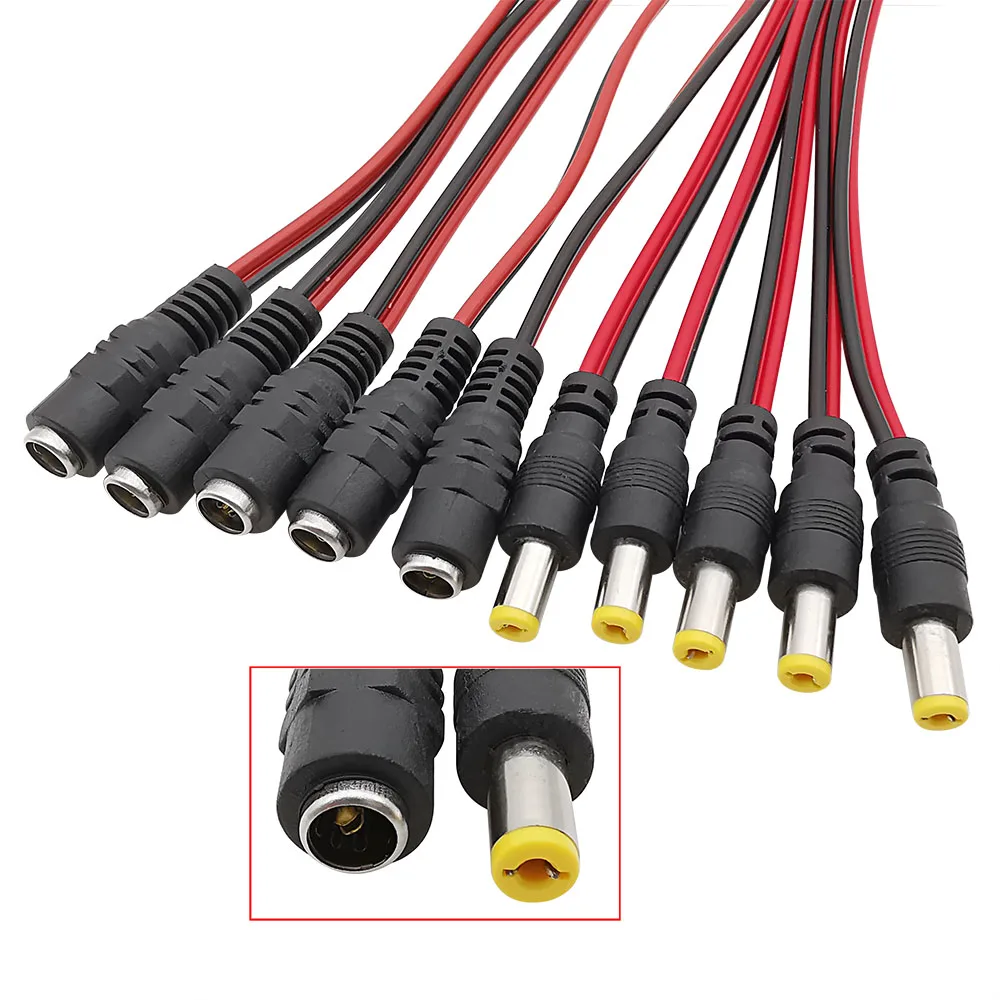 10 Uds 5,5mm x 2,1mm macho hembra conector de clavija de alimentación CC cable en espiral 12V 1A para cámara de seguridad CCTV 25cm de longitud - imagen 5