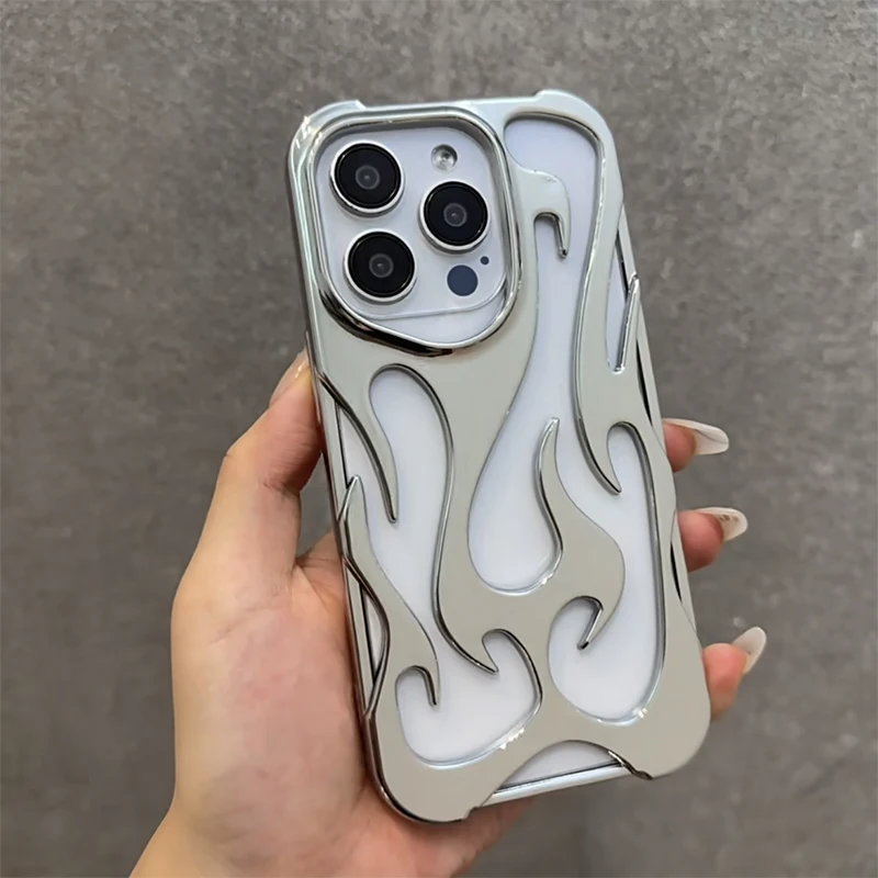 Funda de teléfono con diseño de llama 3D hueco a la moda para iPhone 15 14 13 11 12 17 Air 16 Pro Max 15 Plus, funda trasera suave a prueba de golpes - imagen 2