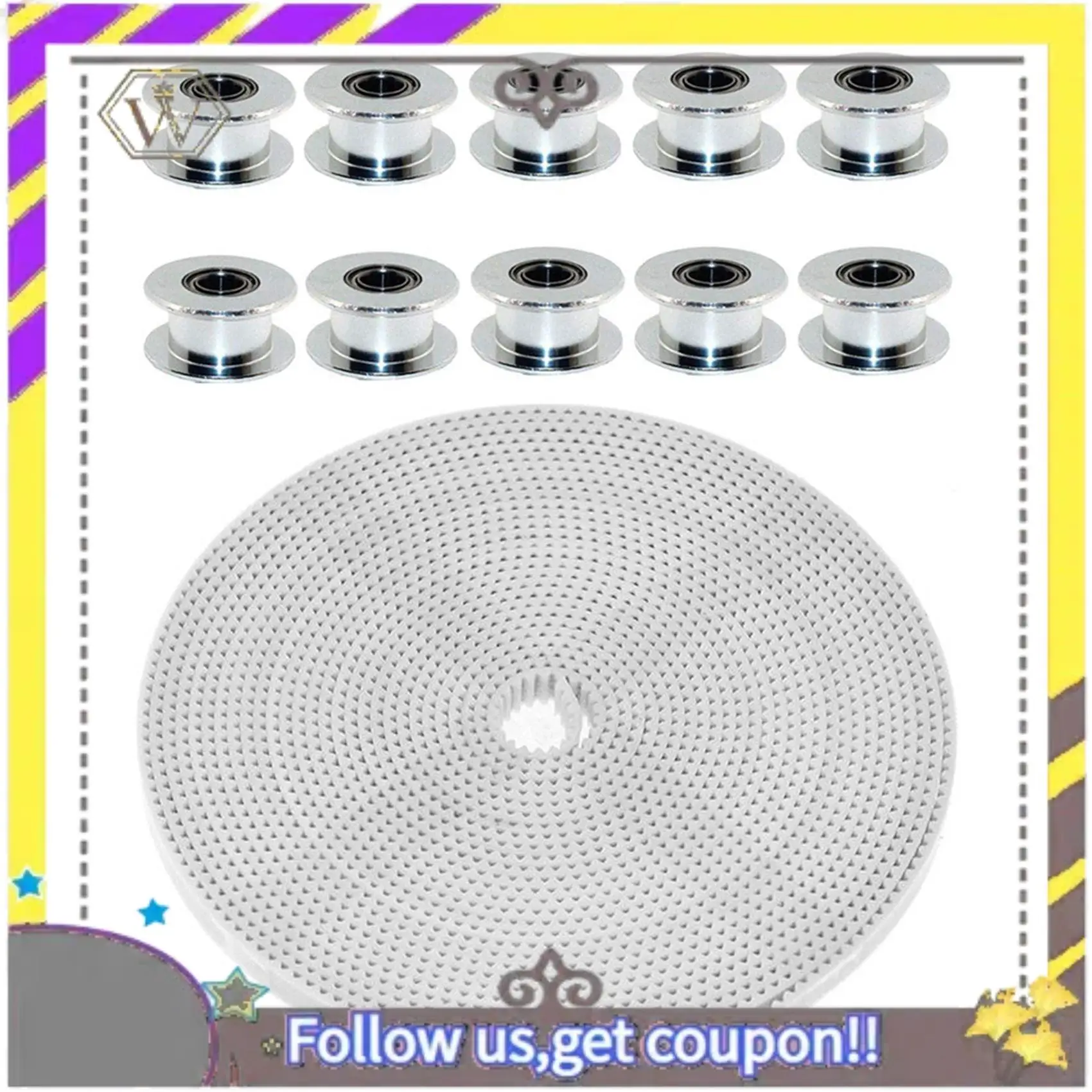 AU33-1X Pu con núcleo de acero correa de distribución Gt2 2Gt y 10X GT2 20 sin dientes diámetro 5Mm polea tensora de correa de distribución de aluminio