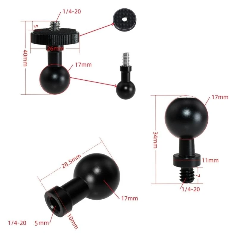 Adaptador de cabeza de bola de aluminio de 17mm/25mm a perno M6 M8 M10 para montaje RAM Garmin soporte de teléfono para motocicleta soporte de coche soporte de cámara - imagen 3