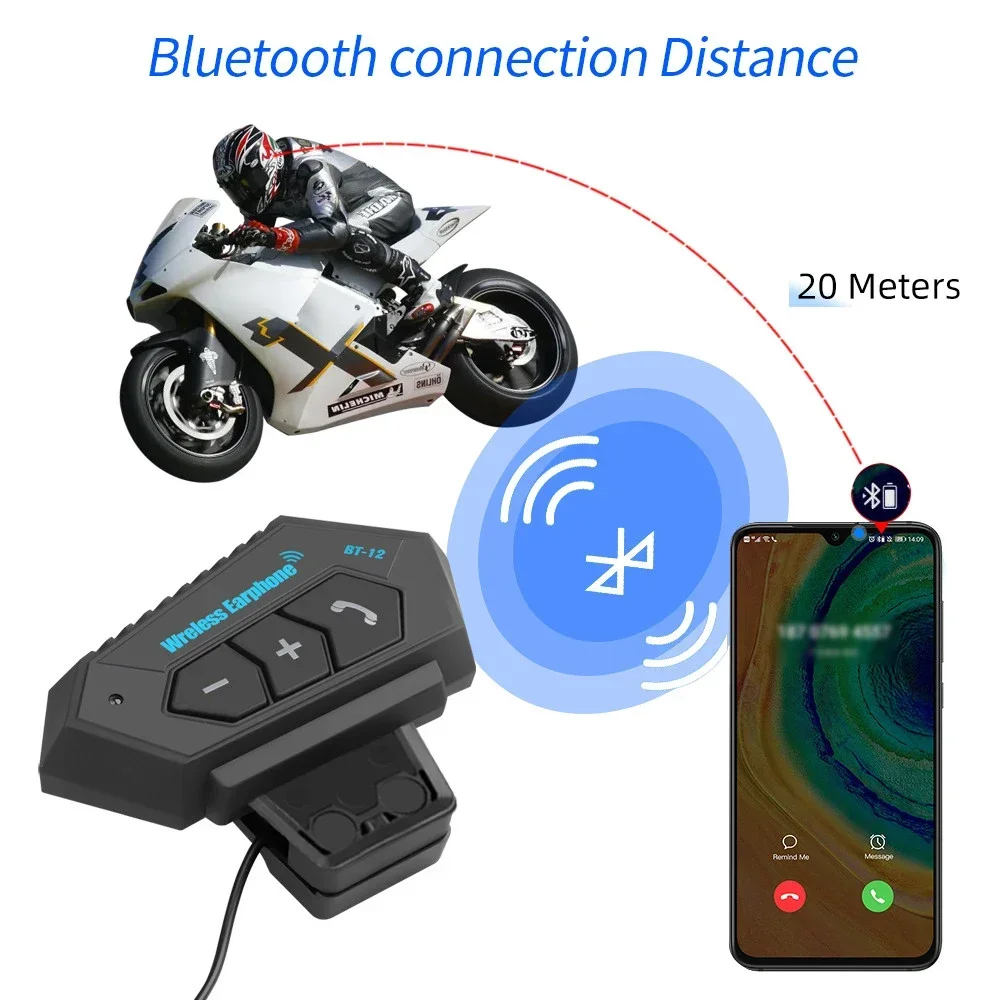 BT12 casco de motocicleta auriculares estéreo Bluetooth auriculares inalámbricos con micrófono manos libres reproductor de música para motociclista - imagen 5