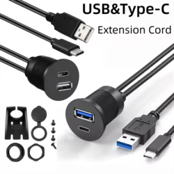 Cable Extensión USB-A/USB-C Macho-Hembra Impermeable para Coche