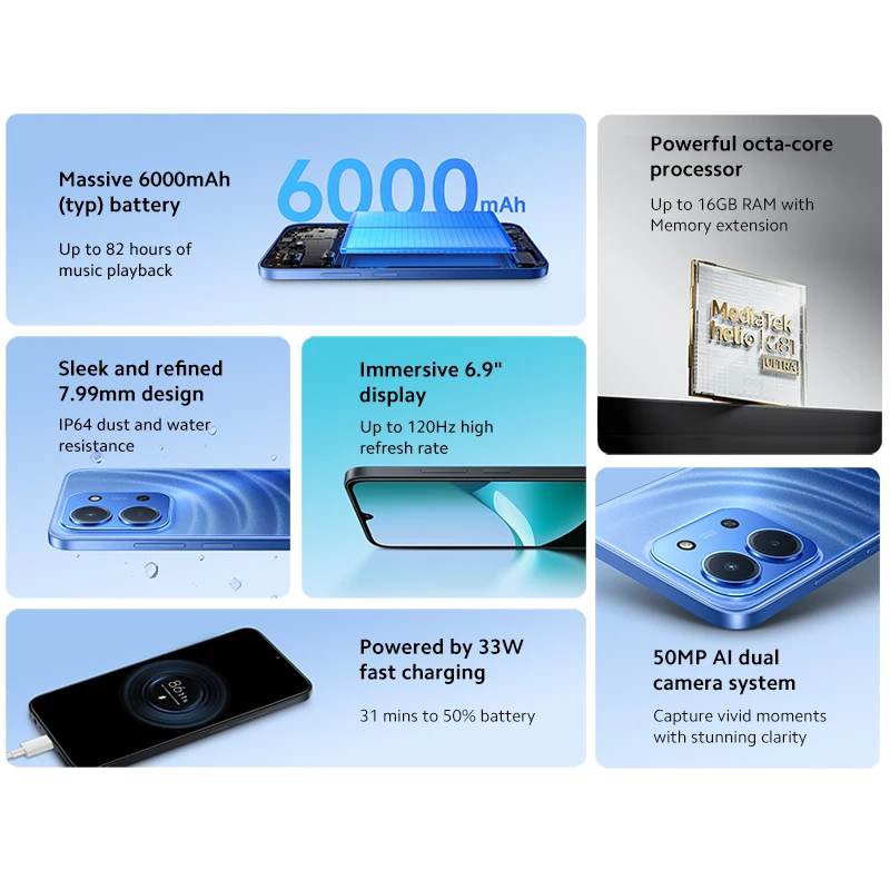 Versión Global Xiaomi Redmi 15C Smartphone 120Hz 6,9 "pantalla Dot Drop 50MP cámara principal 33W carga MediaTek Helio G81-Ultra - imagen 2