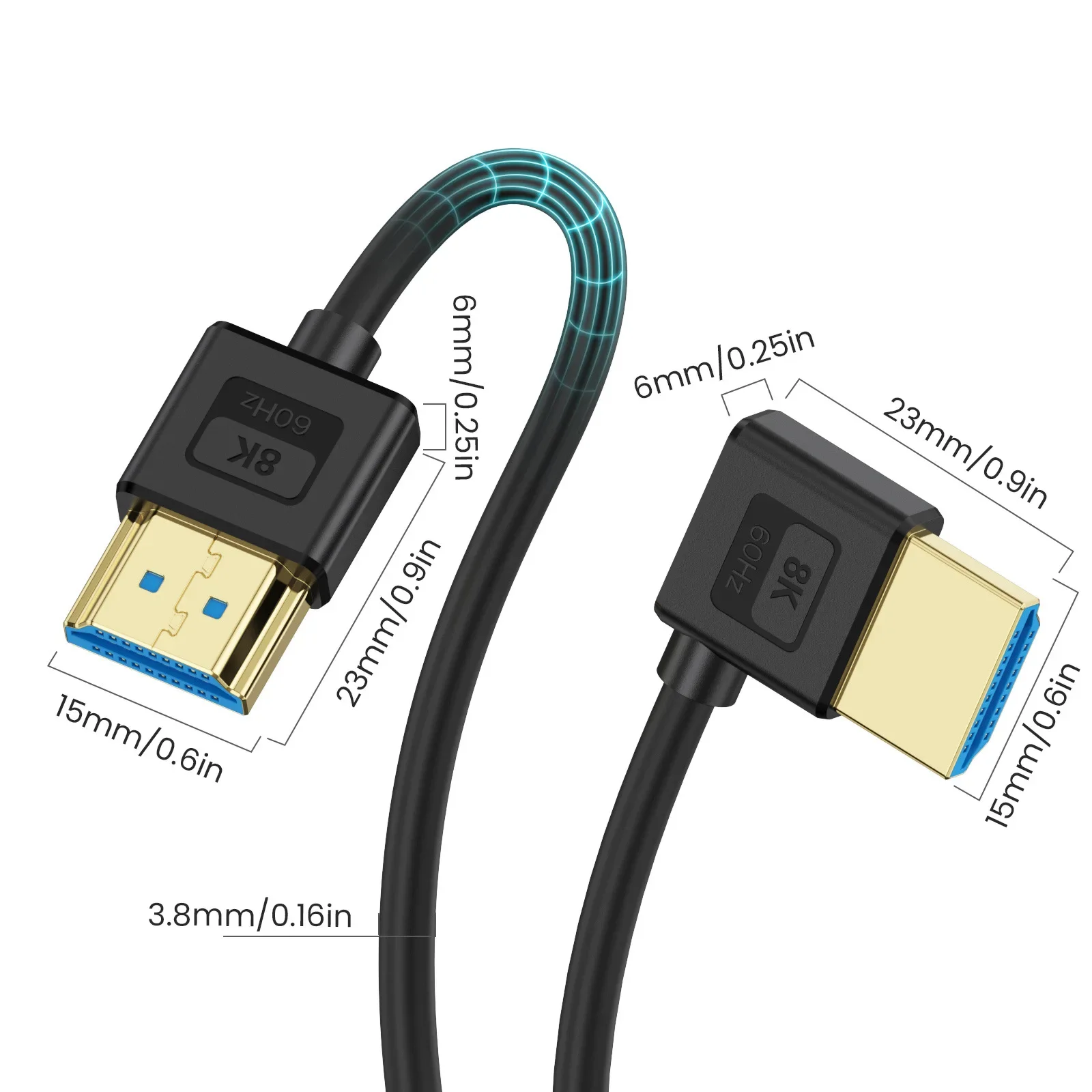 Cable de codo de silicona HDMI Micro Mini Compatible con HDMI 2,1 V Cable fino Flexible compatible con resolución de 16K 60Hz 8K 60Hz 4K 240HZ 5K - imagen 3