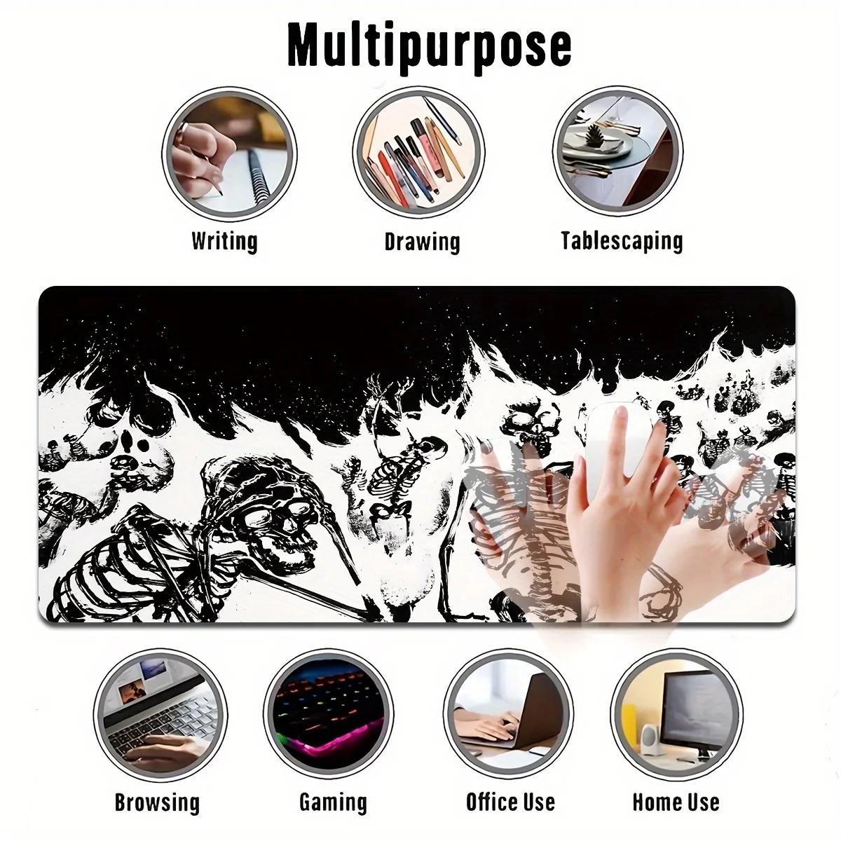 Alfombrilla de ratón para juegos con diseño de calavera grande, duradera, antideslizante, XXL, para oficina, hogar, escritorio, portátil, mini alfombrilla para ratón, accesorios para juegos - imagen 5