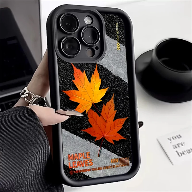 Funda de teléfono de silicona de hoja de arce de otoño de la suerte para iPhone 17 16 15 Pro Max 14 13 12 11 Pro 17 Air 16E XS X XR 7 8 Plus cubierta suave - imagen 2