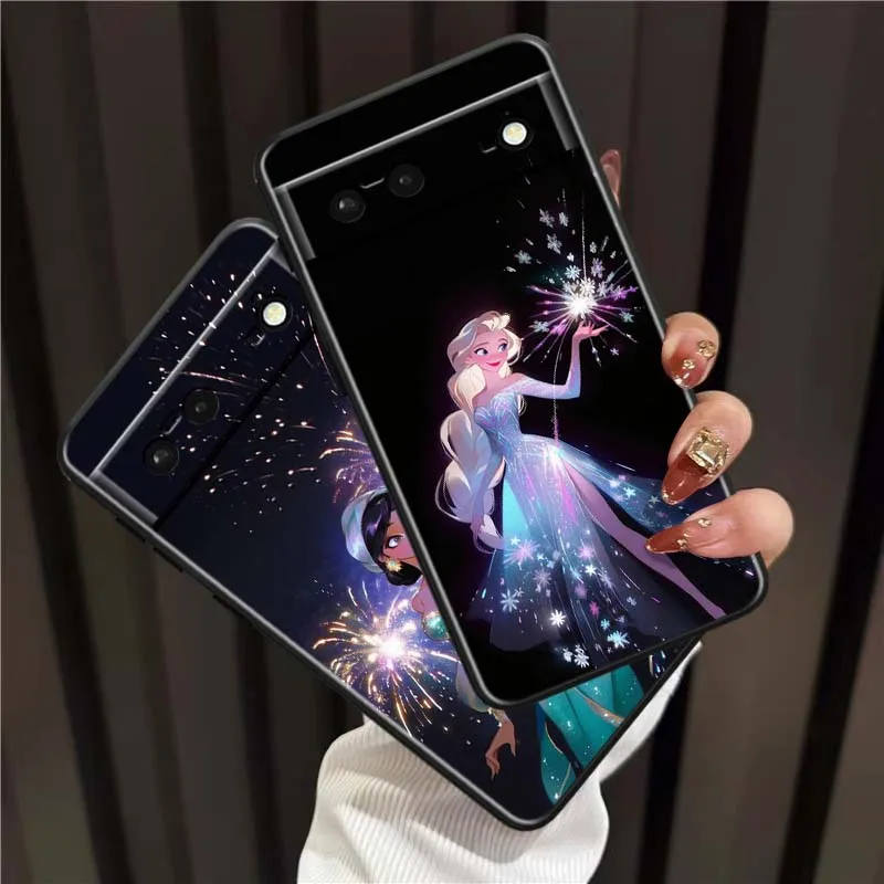 Funda de teléfono de princesa Elsa Bella de Disney para Google Pixel 9a 9 8A 8 7 7A 6 6A Pro XL 2024 5G, funda de silicona TPU suave negra - imagen 2