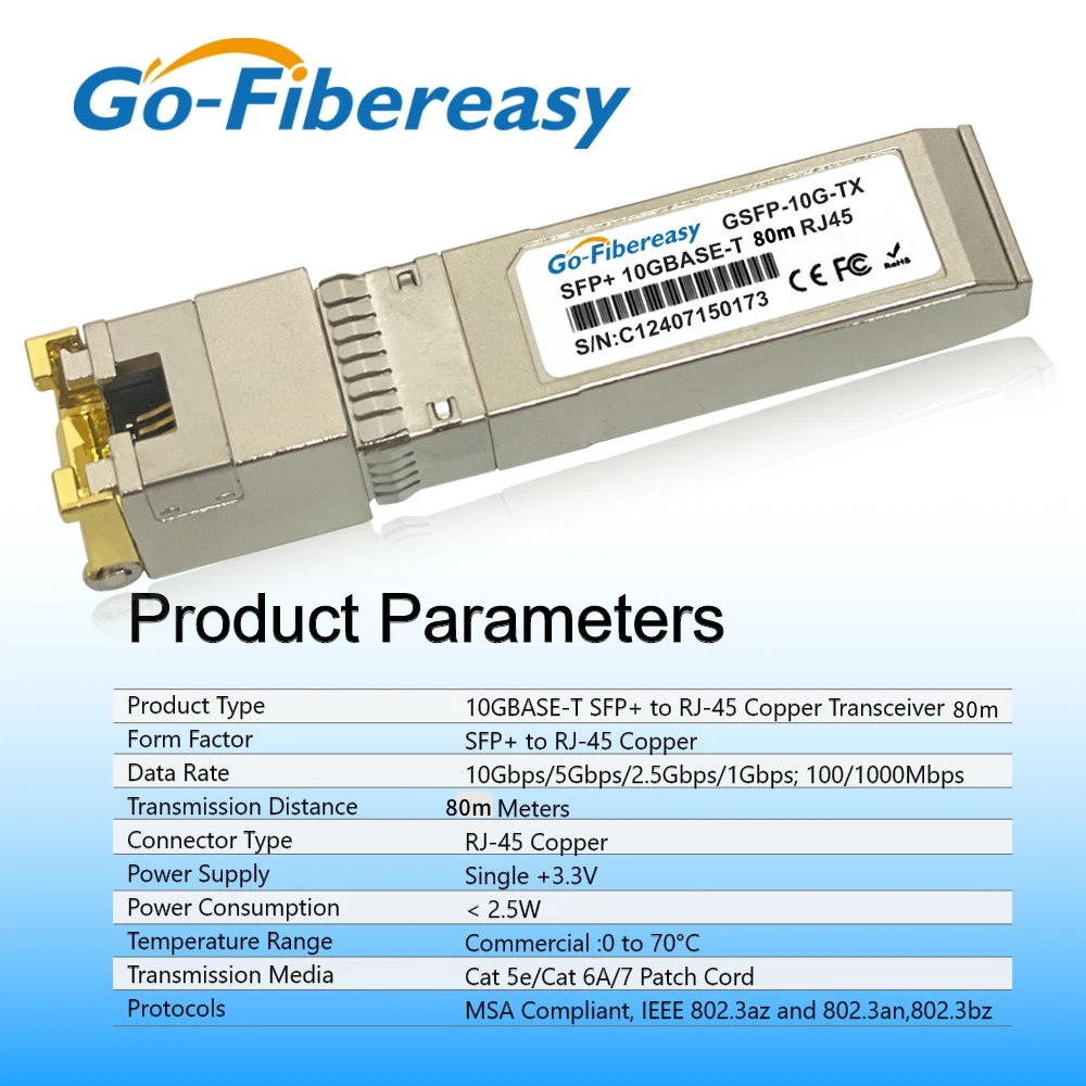 Módulo de cobre 10G SFP+ a RJ45 80m 10G/5G/2,5 Gbps puerto RJ-45 adaptable Compatible con interruptor óptico Mikrotik/Ubiquiti/Mellanox - imagen 3