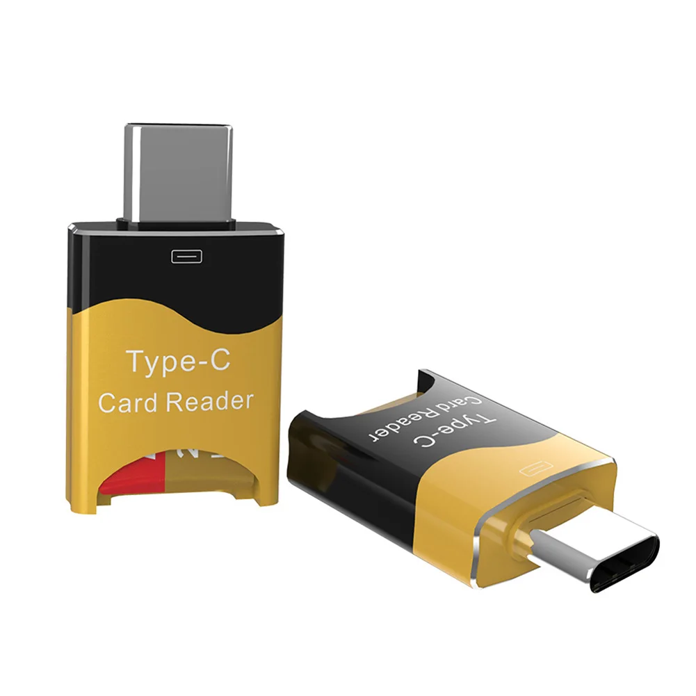 Un lector de tarjetas tipo C de color amarillo y negro