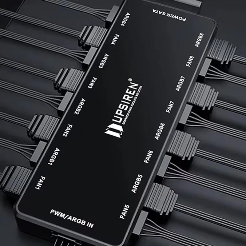 UPSIREN HU-8 Hub de ventilador de chasis, compatible con sincronización de la placa base, diseño magnético inferior, 8 juegos de interfaces ARGB y PWM - imagen 4
