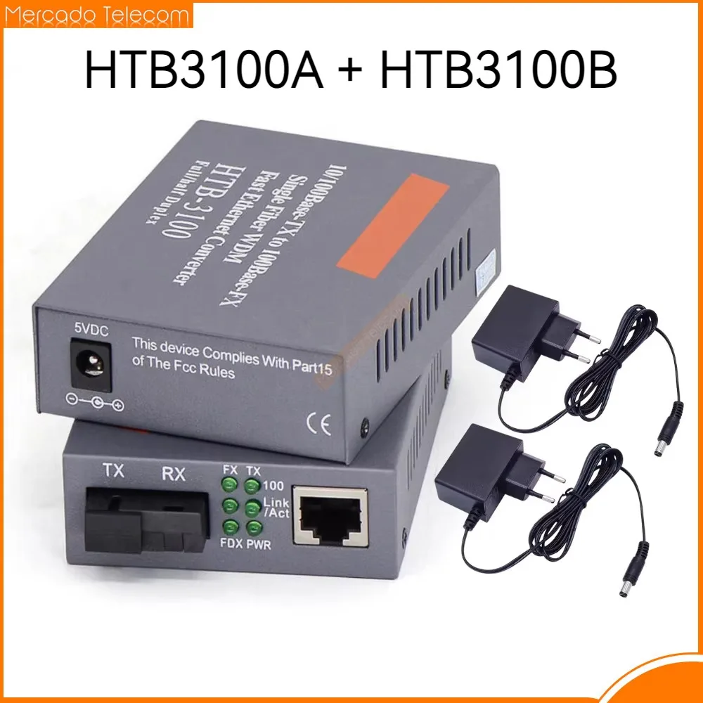 1 par de convertidor de medios transceptor de fibra HTB-3100 convertidor de fibra única SC 10/100M fibra única de modo único