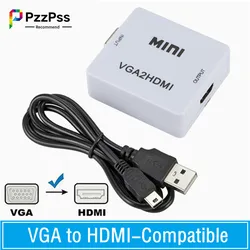 PzzPss Mini Convertidor VGA a HDMI 1080p con Audio para PC y Proyector
