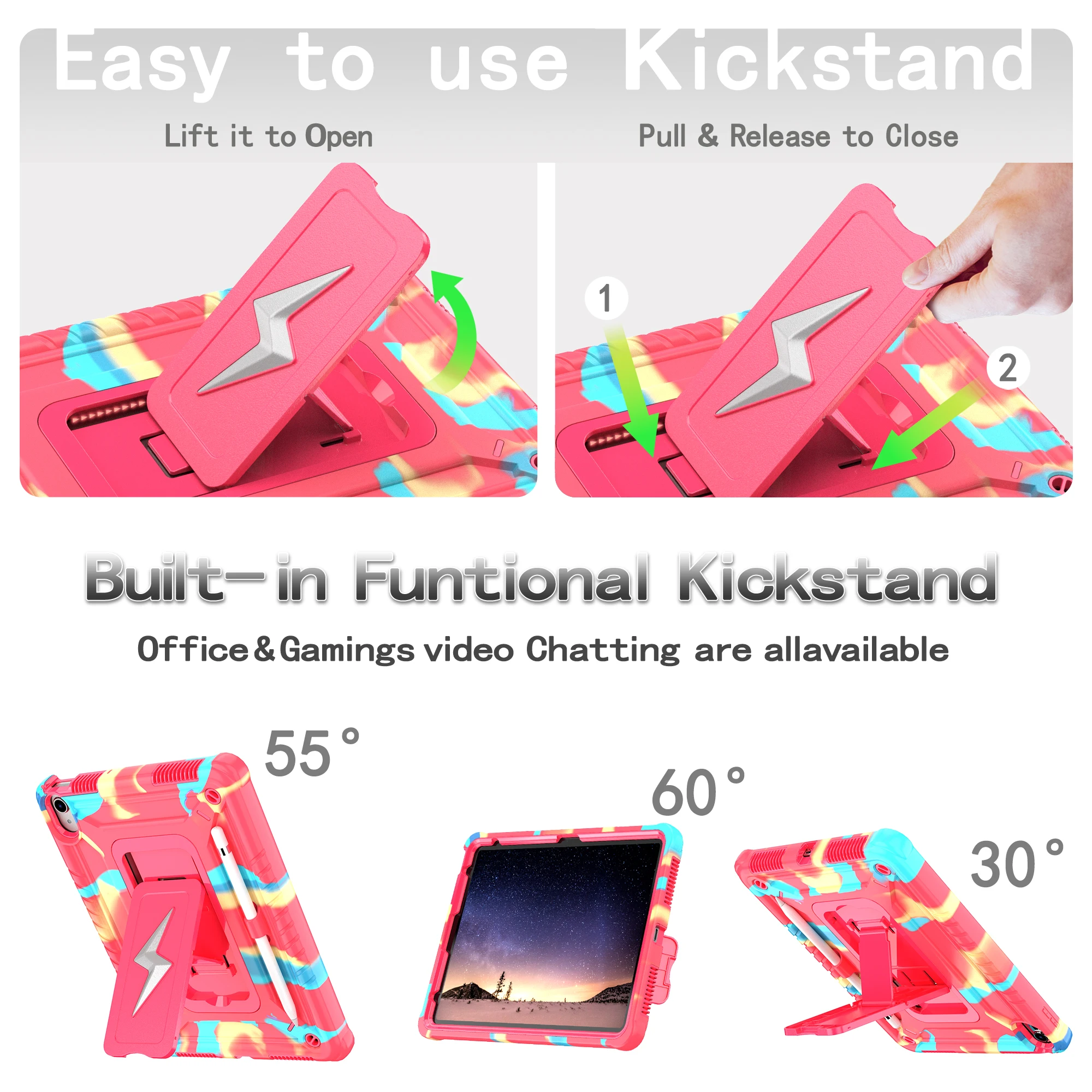 Funda híbrida Armor Universal para iPad 2025 11 "A16 11.a 10,9 2022 10.a generación Funda con soporte incorporado y correa para el hombro - imagen 3