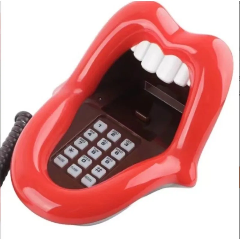 Teléfono con cable para estiramiento de lengua divertida, labios sexys, boca, con indicador LED, dial de audio/pulso, teléfono fijo de mesa - imagen 4