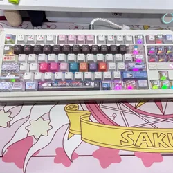 Gran oferta de teclas translúcidas esmeriladas, proceso de impresión en Color UV personalizado, tapa de llave de perfil de cereza PBT, tapa de tecla de punto bonito de dibujos animados para PC