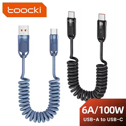 Toocki 100W Cable de datos de resorte de coche Cable de carga rápida corto Cable USB C a USB C para iPhone 15 Huawei Xiaomi Samsung Cable tipo C