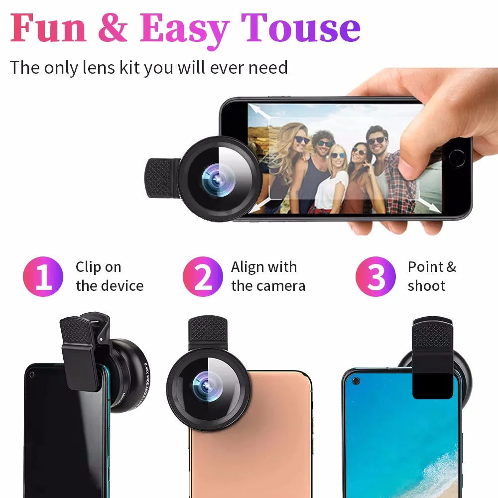 Universal 2 IN 1 Lens Clip 37mm Mobile Phone Lens Professional 0.45x 49uv Super Wide-Angle + Macro HD Lens for All Smartphones - imagen 3