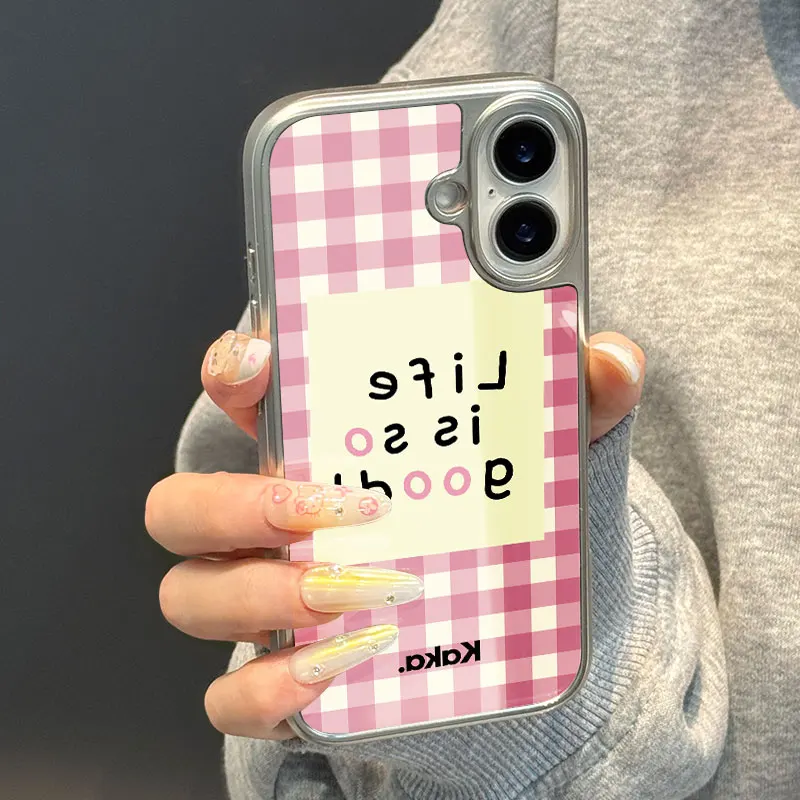 La vida es tan buena Funda de teléfono anticaída de TPU epoxi con borde plateado para iPhone XR/11/12/13/14/15/16/17 Pro Max - imagen 2