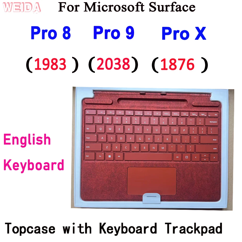 Teclado Trackpad retroiluminado en inglés AAA +++ para Microsoft Surface Pro 8 Pro 9 Pro X teclado de montaje Topcase con Trackpad rojo