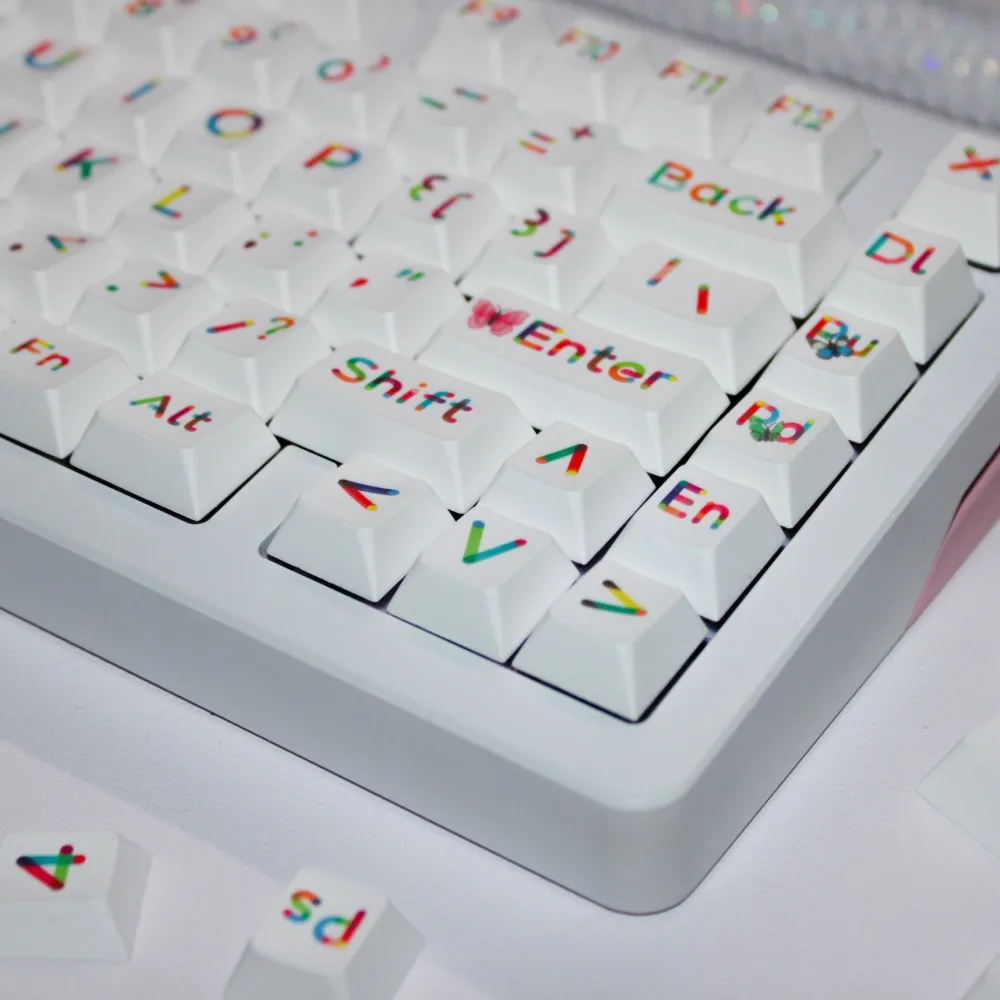 1 Juego de teclas de mariposa arcoíris/arcoíris azúcar/sonrisa PBT sublimación de tinte bonitas teclas perfil de cereza teclas a prueba de luz - imagen 2