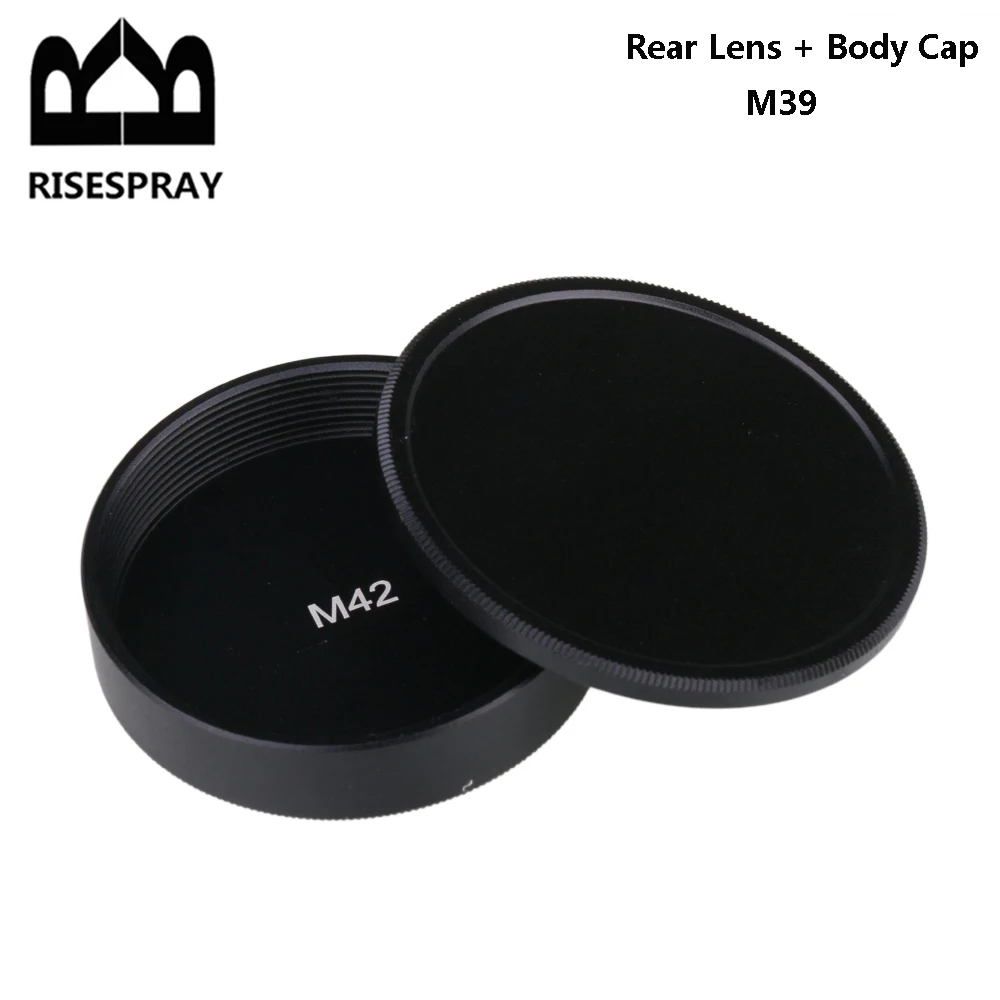 Juego de tapas delanteras y traseras de cuerpo metálico para accesorios de lentes de cámara con montaje de tornillo M42 negro/plateado