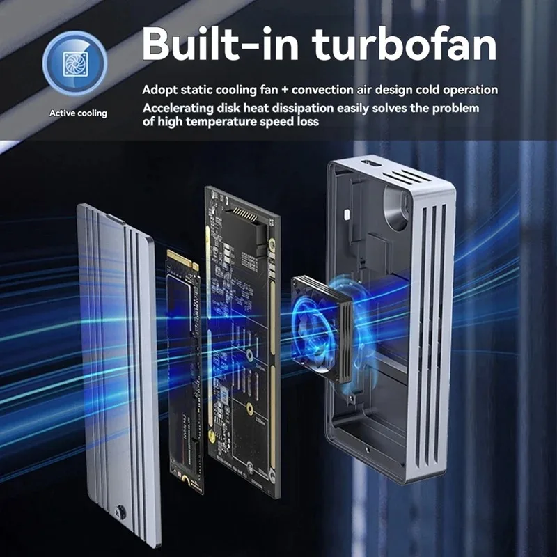 Caja de carcasa SSD M.2 NVMe de 40Gbps, adaptador M.2 a USB 4,0 para M.2 NVME con ventilador de refrigeración, carcasa SSD externa Compatible con USB 3,2/3,1 - imagen 3